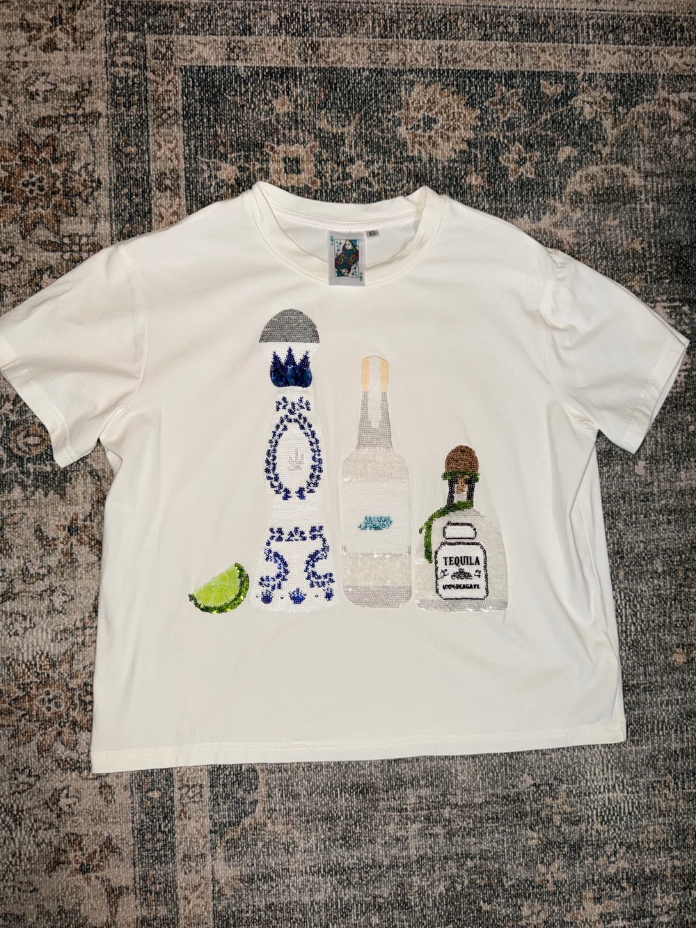Queen of Sparkles sequin tequila bottle tee